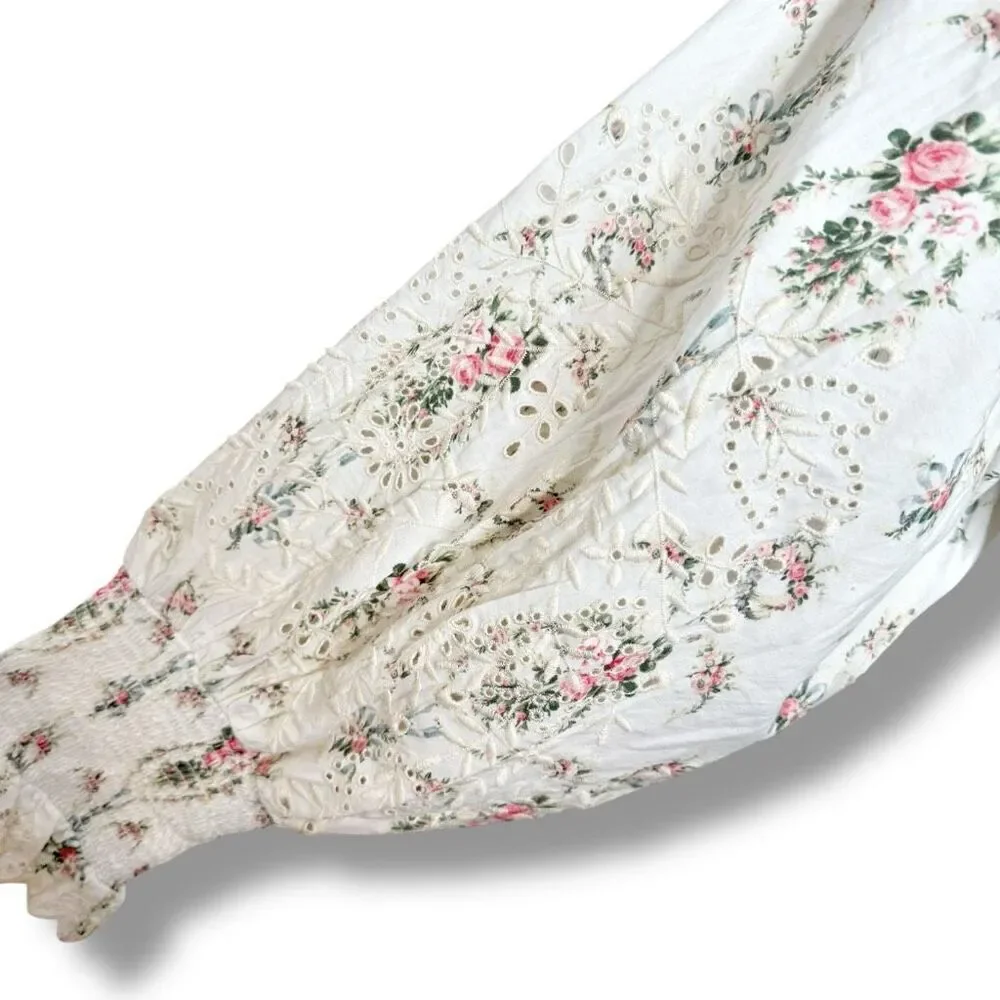 LoveShackFancy Toulon Midi Vanilla Kisses Embroidered Ruffle Dress Women’s Sz 6 - Picture 7 of 14